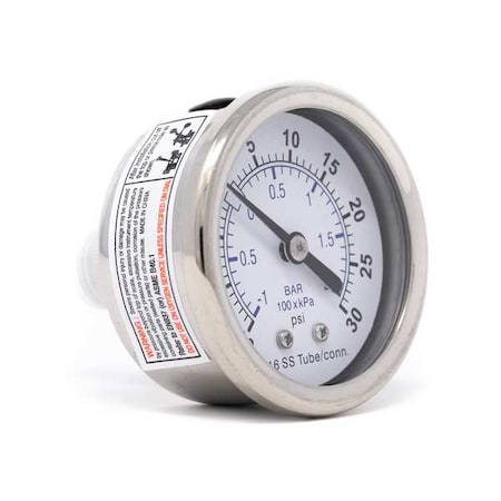 Industrial Compound Gauge, 30 to 0 to 30 psi, 2 in Dial, 1/4 in NPT, Center Back Location MPN:PRO-302D-204CC-01