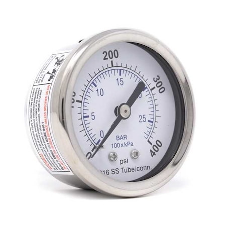 Industrial Pressure Gauge, 0 to 400 psi, 2 in Dial, 1/4 in NPT, Center Back Location MPN:PRO-302D-204I-01