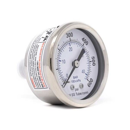 Industrial Pressure Gauge, 0 to 600 psi, 2 in Dial, 1/4 in NPT, Center Back Location MPN:PRO-302D-204K-01