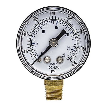 Industrial Pressure Gauge, 0 to 400 psi, 1 1/2 in Dial, 1/8 in NPT, Bottom Location MPN:SEP-101D-158I