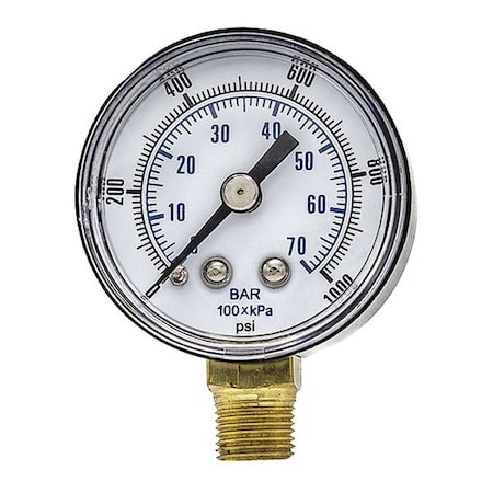 Industrial Pressure Gauge, 0 to 1, 000 psi, 1 1/2 in Dial, 1/8 in NPT, Bottom Location MPN:SEP-101D-158M