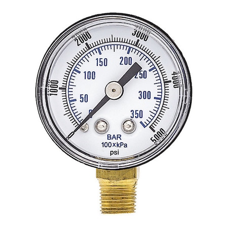 Industrial Pressure Gauge, 0 to 5, 000 psi, 1 1/2 in Dial, 1/8 in NPT, Bottom Location MPN:SEP-101D-158R
