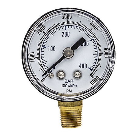 Industrial Pressure Gauge, 0 to 6, 000 psi, 1 1/2 in Dial, 1/8 in NPT, Bottom Location MPN:SEP-101D-158S