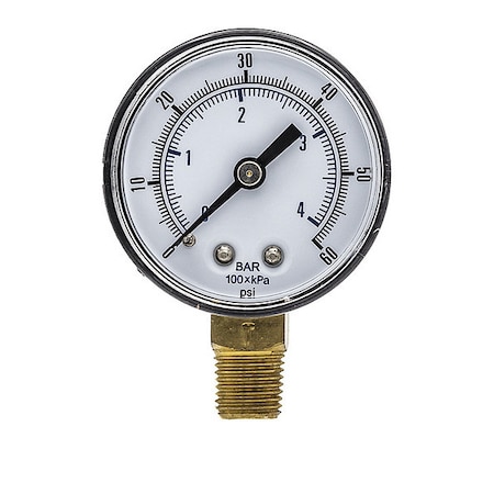 Industrial Pressure Gauge, 0 to 60 psi, 2 in Dial, 1/4 in BSPT, Bottom Location, Steel Case Material MPN:SEP-101D-204D-BSPT