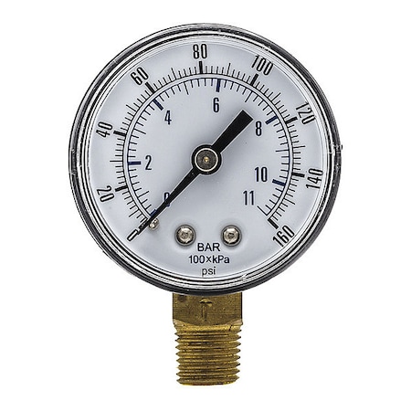 Industrial Pressure Gauge, 0 to 160 psi, 2 in Dial, 1/4 in BSPT, Bottom Location MPN:SEP-101D-204F-BSPT