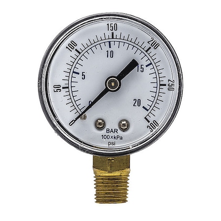 Industrial Pressure Gauge, 0 to 300 psi, 2 in Dial, 1/4 in BSPT, Bottom Location MPN:SEP-101D-204H-BSPT
