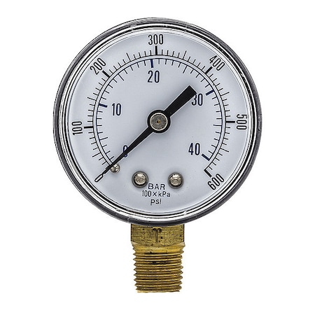 Industrial Pressure Gauge, 0 to 600 psi, 2 in Dial, 1/4 in BSPT, Bottom Location MPN:SEP-101D-204K-BSPT