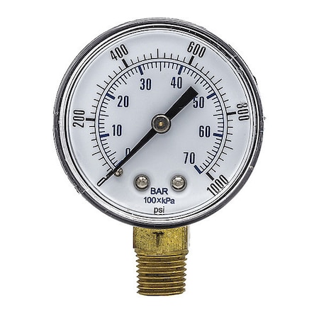 Industrial Pressure Gauge, 0 to 1, 000 psi, 2 in Dial, 1/4 in BSPT, Bottom Location MPN:SEP-101D-204M-BSPT