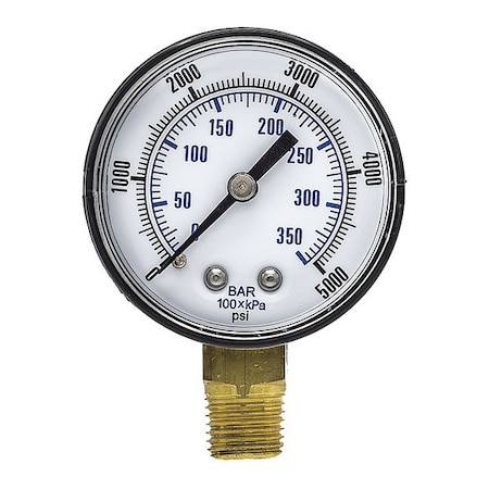 Industrial Pressure Gauge, 0 to 5, 000 psi, 2 in Dial, 1/4 in NPT, Bottom Location MPN:SEP-101D-204R
