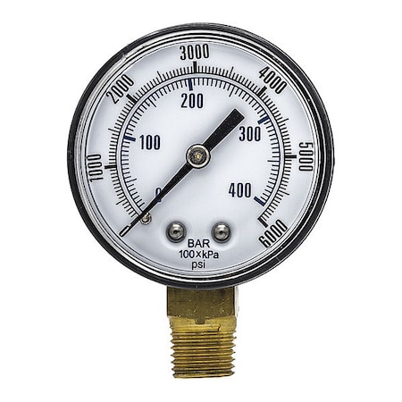 Industrial Pressure Gauge, 0 to 6, 000 psi, 2 in Dial, 1/4 in NPT, Bottom Location MPN:SEP-101D-204S