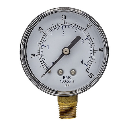 Industrial Pressure Gauge, 0 to 60 psi, 2 1/2 in Dial, 1/4 in BSPT, Bottom Location MPN:SEP-101D-254D-BSPT