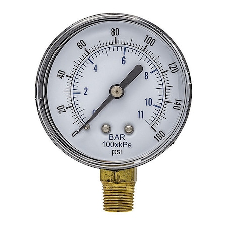 Industrial Pressure Gauge, 0 to 160 psi, 2 1/2 in Dial, 1/4 in BSPT, Bottom Location MPN:SEP-101D-254F-BSPT