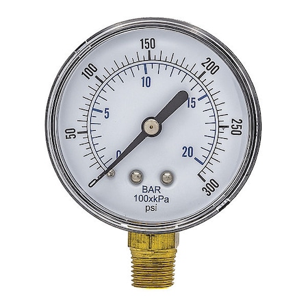 Industrial Pressure Gauge, 0 to 300 psi, 2 1/2 in Dial, 1/4 in BSPT, Bottom Location MPN:SEP-101D-254H-BSPT