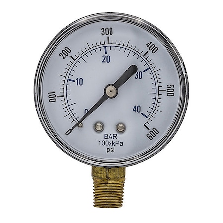 Industrial Pressure Gauge, 0 to 600 psi, 2 1/2 in Dial, 1/4 in BSPT, Bottom Location MPN:SEP-101D-254K-BSPT