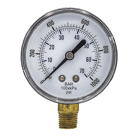 Industrial Pressure Gauge, 0 to 1, 000 psi, 2 1/2 in Dial, 1/4 in BSPT, Bottom Location MPN:SEP-101D-254M-BSPT