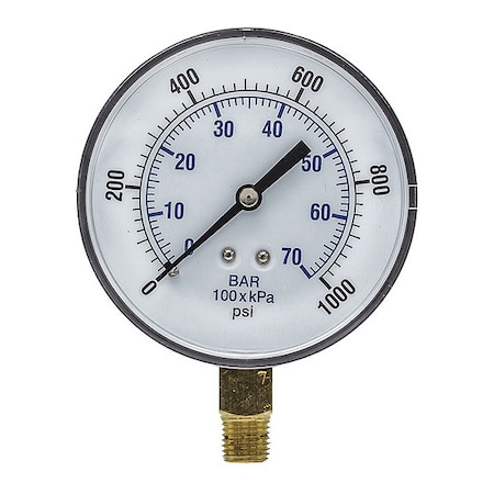 Industrial Pressure Gauge, 0 to 1, 000 psi, 3 1/2 in Dial, 1/4 in NPT, Bottom Location MPN:SEP-101D-354M