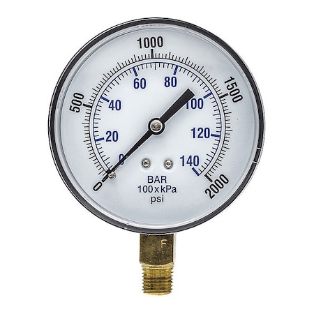 Industrial Pressure Gauge, 0 to 2, 000 psi, 3 1/2 in Dial, 1/4 in NPT, Bottom Location MPN:SEP-101D-354O