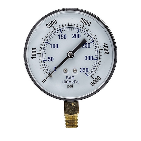 Industrial Pressure Gauge, 0 to 5, 000 psi, 3 1/2 in Dial, 1/4 in NPT, Bottom Location MPN:SEP-101D-354R