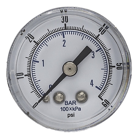 Industrial Pressure Gauge, 0 to 60 psi, 1 1/2 in Dial, 1/8 in BSPT, Center Back Location MPN:SEP-102D-158D-BSPT