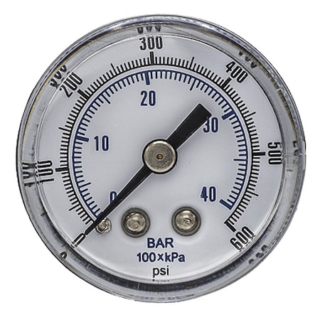 Industrial Pressure Gauge, 0 to 600 psi, 1 1/2 in Dial, 1/8 in BSPT, Center Back Location MPN:SEP-102D-158K-BSPT
