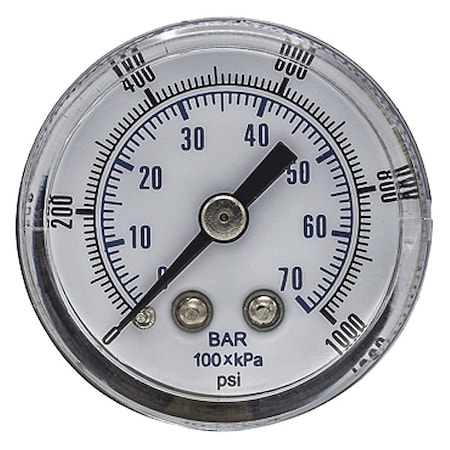 Industrial Pressure Gauge, 0 to 1, 000 psi, 1 1/2 in Dial, 1/8 in BSPT, Center Back Location MPN:SEP-102D-158M-BSPT