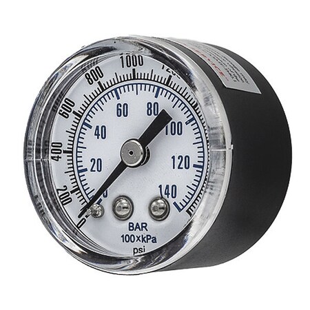 Industrial Pressure Gauge, 0 to 2, 000 psi, 1 1/2 in Dial, 1/8 in NPT, Center Back Location MPN:SEP-102D-158O