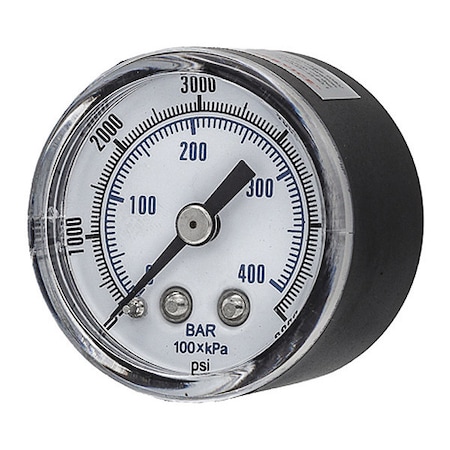 Industrial Pressure Gauge, 0 to 6, 000 psi, 1 1/2 in Dial, 1/8 in NPT, Center Back Location MPN:SEP-102D-158S