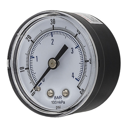Industrial Pressure Gauge, 0 to 60 psi, 2 in Dial, 1/4 in BSPT, Center Back Location MPN:SEP-102D-204D-BSPT