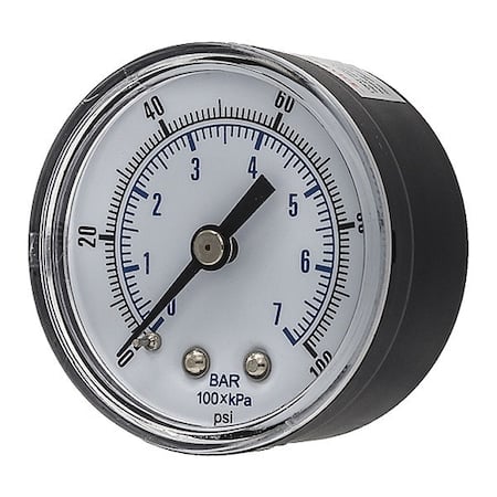 Industrial Pressure Gauge, 0 to 100 psi, 2 in Dial, 1/4 in BSPT, Center Back Location MPN:SEP-102D-204E-BSPT