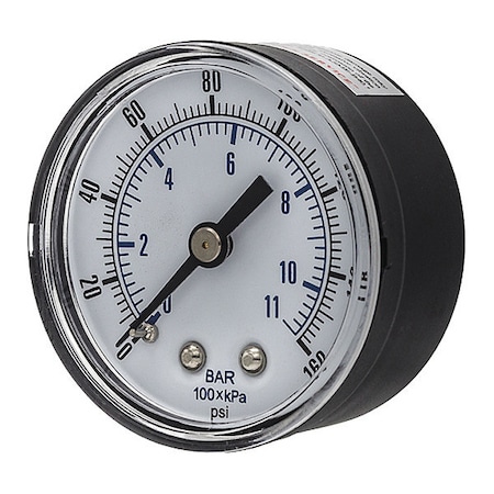 Industrial Pressure Gauge, 0 to 160 psi, 2 in Dial, 1/4 in BSPT, Center Back Location MPN:SEP-102D-204F-BSPT