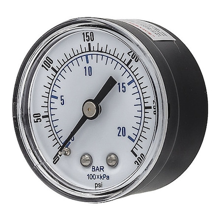 Industrial Pressure Gauge, 0 to 300 psi, 2 in Dial, 1/4 in BSPT, Center Back Location MPN:SEP-102D-204H-BSPT