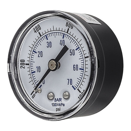 Industrial Pressure Gauge, 0 to 1, 000 psi, 2 in Dial, 1/4 in BSPT, Center Back Location MPN:SEP-102D-204M-BSPT