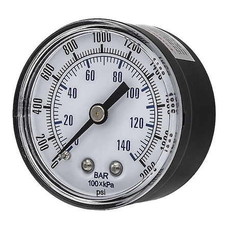 Industrial Pressure Gauge, 0 to 2, 000 psi, 2 in Dial, 1/4 in NPT, Center Back Location MPN:SEP-102D-204O