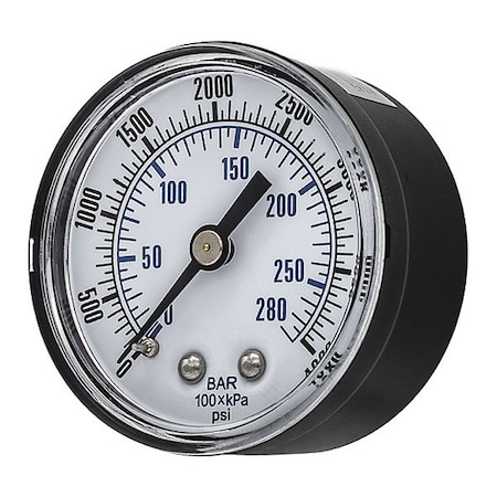 Industrial Pressure Gauge, 0 to 4, 000 psi, 2 in Dial, 1/4 in NPT, Center Back Location MPN:SEP-102D-204Q