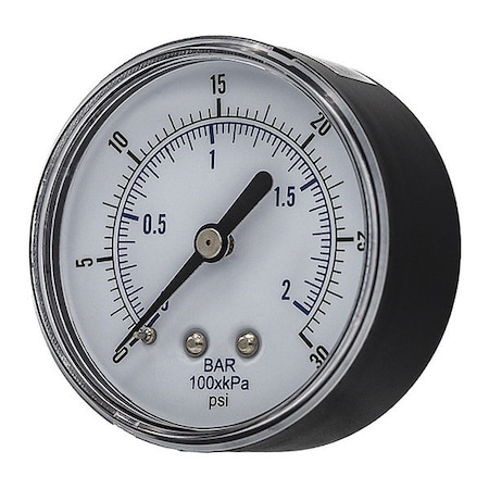 Industrial Pressure Gauge, 0 to 30 psi, 2 1/2 in Dial, 1/4 in BSPT, Center Back Location MPN:SEP-102D-254C-BSPT