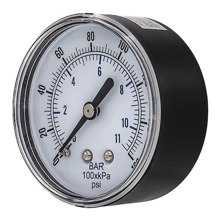 Industrial Pressure Gauge, 0 to 160 psi, 2 1/2 in Dial, 1/4 in BSPT, Center Back Location MPN:SEP-102D-254F-BSPT