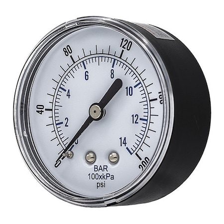 Industrial Pressure Gauge, 0 to 200 psi, 2 1/2 in Dial, 1/4 in BSPT, Center Back Location MPN:SEP-102D-254G-BSPT