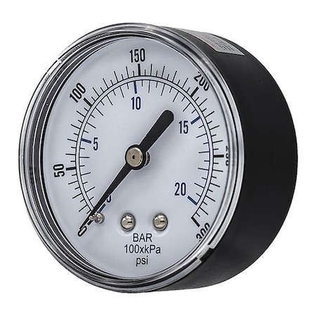 Industrial Pressure Gauge, 0 to 300 psi, 2 1/2 in Dial, 1/4 in BSPT, Center Back Location MPN:SEP-102D-254H-BSPT