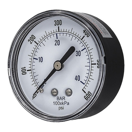 Industrial Pressure Gauge, 0 to 600 psi, 2 1/2 in Dial, 1/4 in BSPT, Center Back Location MPN:SEP-102D-254K-BSPT