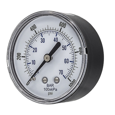 Industrial Pressure Gauge, 0 to 1, 000 psi, 2 1/2 in Dial, 1/4 in NPT, Center Back Location MPN:SEP-102D-254M