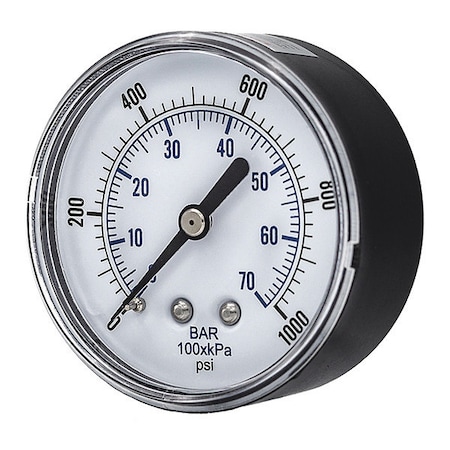 Industrial Pressure Gauge, 0 to 1, 000 psi, 2 1/2 in Dial, 1/4 in BSPT, Center Back Location MPN:SEP-102D-254M-BSPT