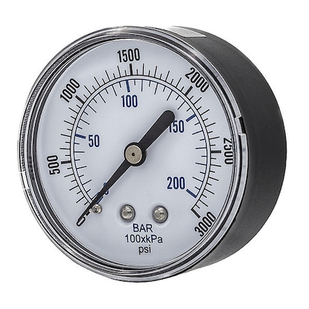 Industrial Pressure Gauge, 0 to 3, 000 psi, 2 1/2 in Dial, 1/4 in NPT, Center Back Location MPN:SEP-102D-254P