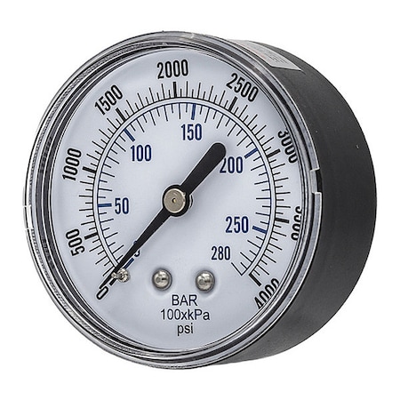 Industrial Pressure Gauge, 0 to 4, 000 psi, 2 1/2 in Dial, 1/4 in NPT, Center Back Location MPN:SEP-102D-254Q
