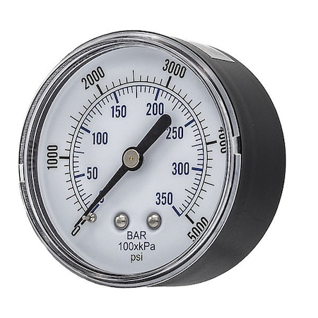 Industrial Pressure Gauge, 0 to 5, 000 psi, 2 1/2 in Dial, 1/4 in NPT, Center Back Location MPN:SEP-102D-254R