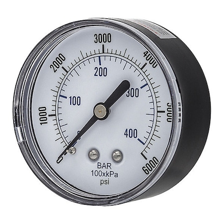 Industrial Pressure Gauge, 0 to 6, 000 psi, 2 1/2 in Dial, 1/4 in NPT, Center Back Location MPN:SEP-102D-254S