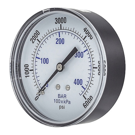 Industrial Pressure Gauge, 0 to 6, 000 psi, 3 1/2 in Dial, 1/4 in NPT, Center Back Location MPN:SEP-102D-354S