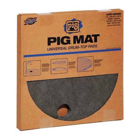 Sorbent Pad, 3 gal, 22 in Dia., Universal, Gray, Polypropylene MPN:25103