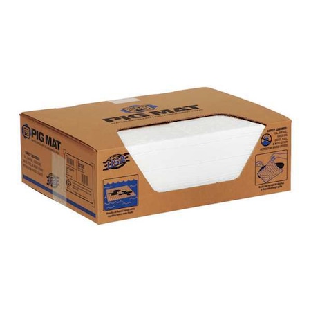 Sorbent Pad, 11 gal, 20 in x 15 in, Oil, White, Polypropylene MPN:26100