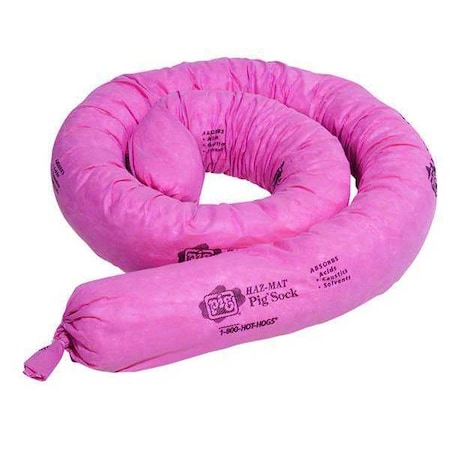 Sorbent Sock, 18 gal, 5 in x 10 ft, Acids, Bases, Unknowns, Pink, 2 PK MPN:HA1010
