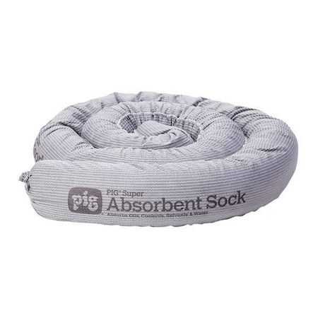 Sorbent Sock, 24 gal, 3 1/4 in x 7 ft, Universal, Gray, 12 PK MPN:PIG214